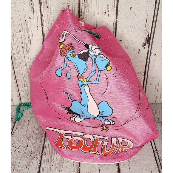 12" Vintage 1988 FOOFUR Blue Bloodhound Dog Phil Mendez Golfing Drawstring Bag - Picture 1 of 4